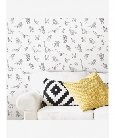 Jurassic World Dinosaurs Peel & Stick Vinyl Wallpaper - Black & White Line Art