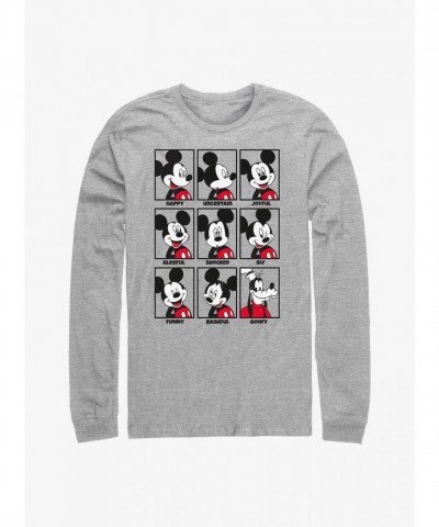 Disney Men's Grey Mickey Mouse Mood Long Sleeve T-Shirt