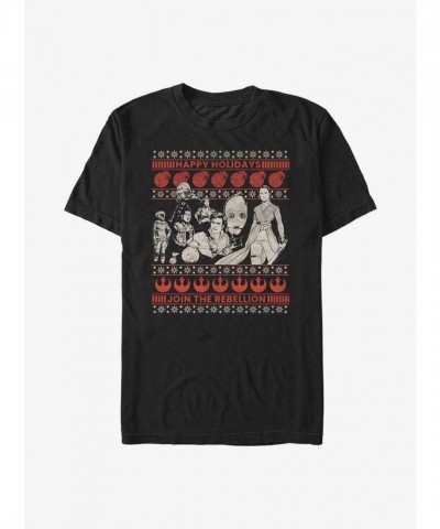 Star Wars Ugly Christmas Tee for Men - Rebellion Design - Black