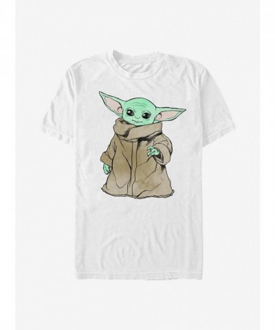 Mandalorian The Child Sketch T-Shirt - White Men's Lightweight Cotton