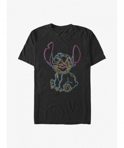 Disney Neon Stitch T-Shirt for Men - Black