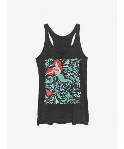 Disney Little Mermaid Swirly Graphic Poster Tank Top for Girls - Black