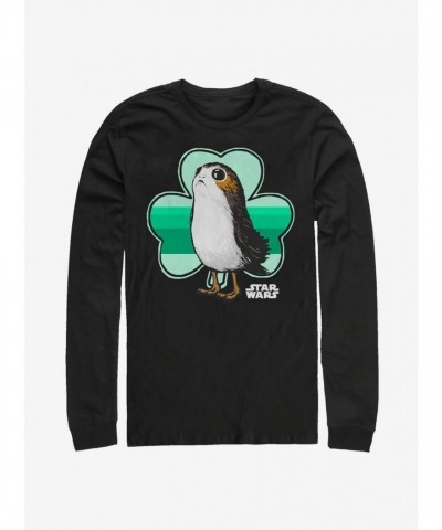 Star Wars Porg Leaf Print Men's Long Sleeve Tee - Black