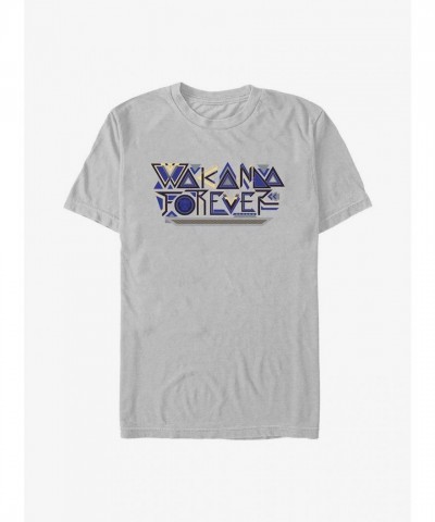 Marvel Wakanda Forever Black Panther Geometric Logo T-Shirt - Silver Men's